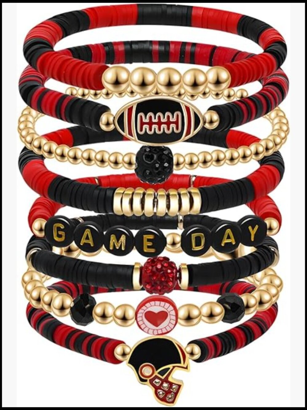 Stretch Charm Bracelet Stackable Football Sports Jewelry for Fans